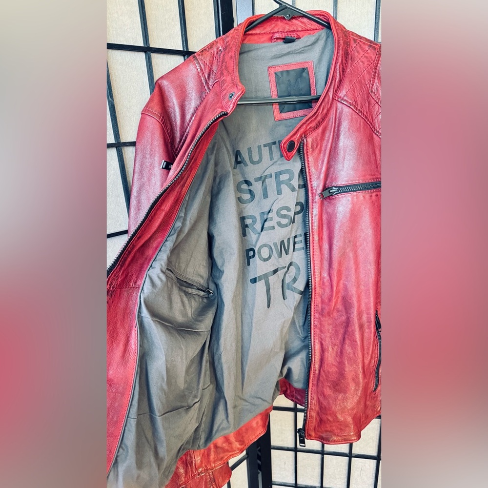 Men's Red Leather Jacket - Picture 3 of 11